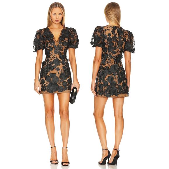 Elliatt Rosalind Mini Dress Floral Lace Embroidered Party Hoco Garden Black XS - Picture 1 of 11